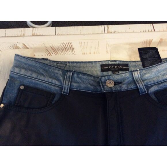 Guess LA Faux Leather Denim Mini Skirt 8 Tarra/Rebel Moto High rise - Picture 5 of 5